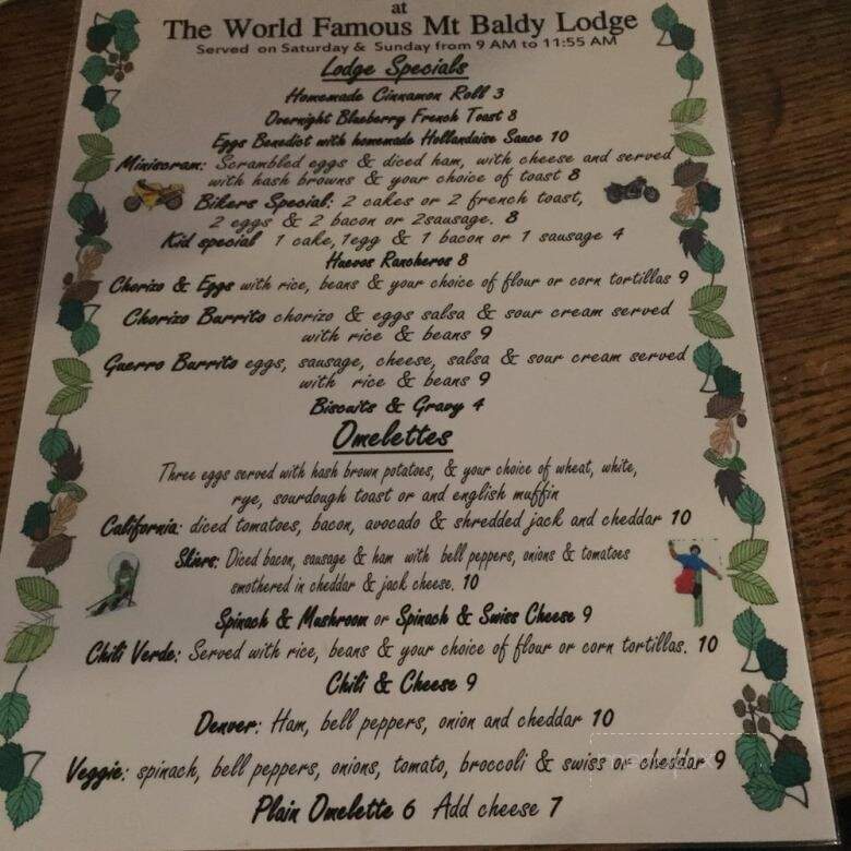 Mt. Baldy Lodge Restaurant - Mount Baldy, CA menu_pic