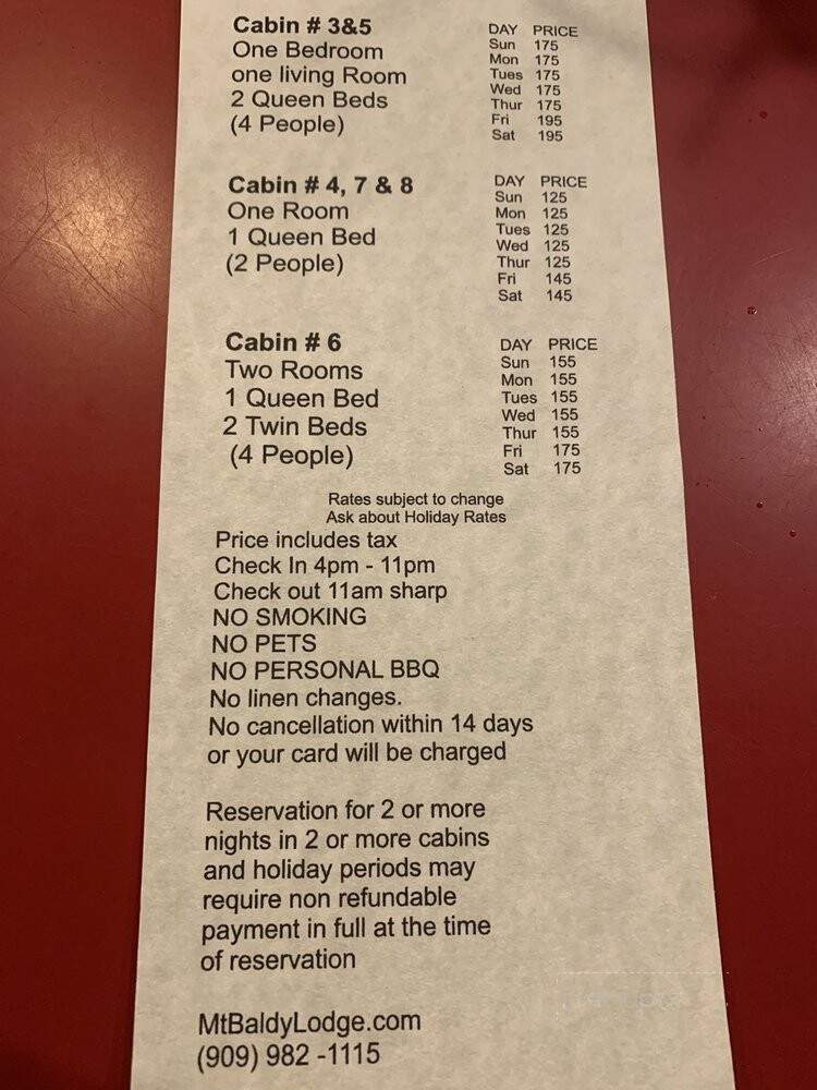 Mt. Baldy Lodge Restaurant - Mount Baldy, CA menu_pic