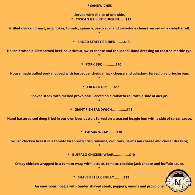 Broad Street Grille - Grove City, PA menu_pic