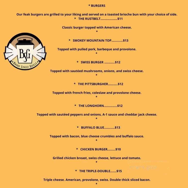 Broad Street Grille - Grove City, PA menu_pic