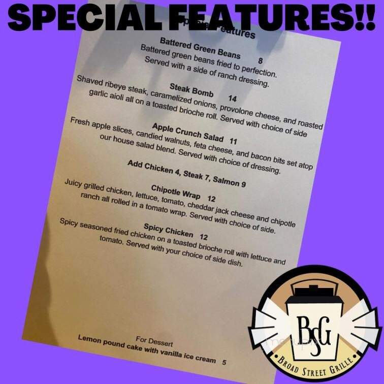 Broad Street Grille - Grove City, PA menu_pic