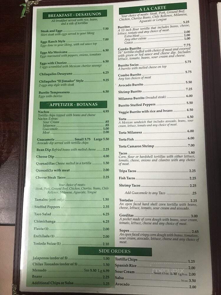 El Jimador Mexican Cuisine - Crown Point, IN menu_pic