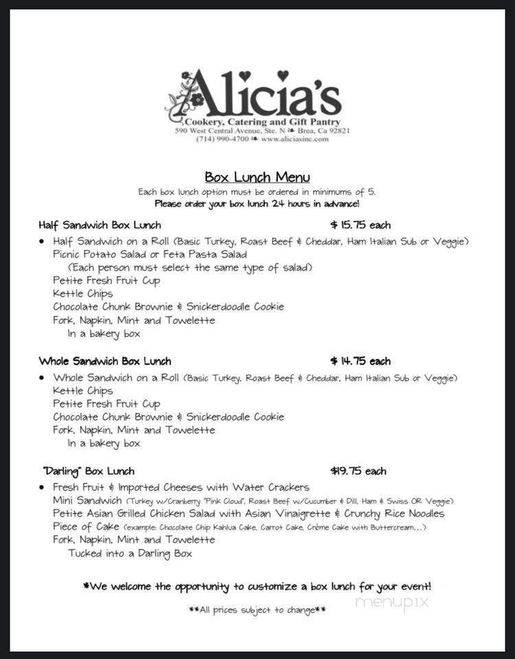 Alicia's Cookery - Brea, CA menu_pic