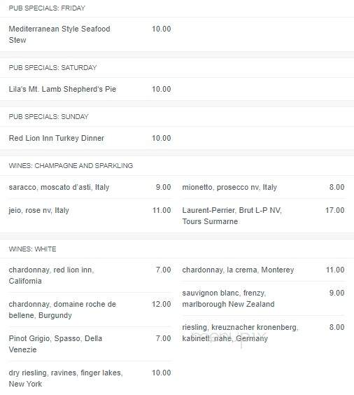 Lion's Den - Stockbridge, MA menu_pic