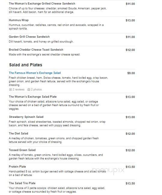 Womans Exchange Tea Room - SAINT LOUIS, MO menu_pic