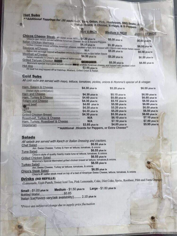 Chico's Sub Shop - Orlando, FL menu_pic