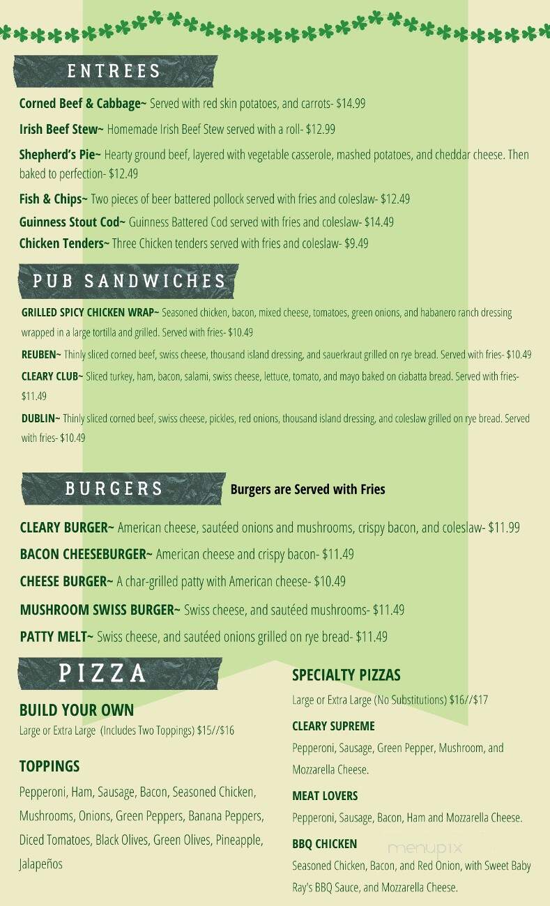 Cleary's Pub - Howell, MI menu_pic