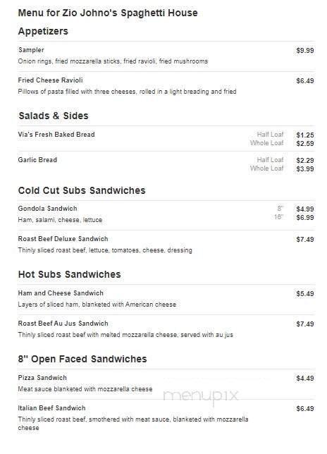 Zio Johno's Spaghetti House - Cedar Falls, IA menu_pic