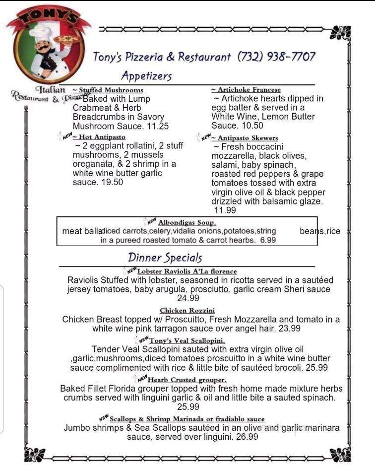 Tony's Pizzeria - Farmingdale, NJ menu_pic