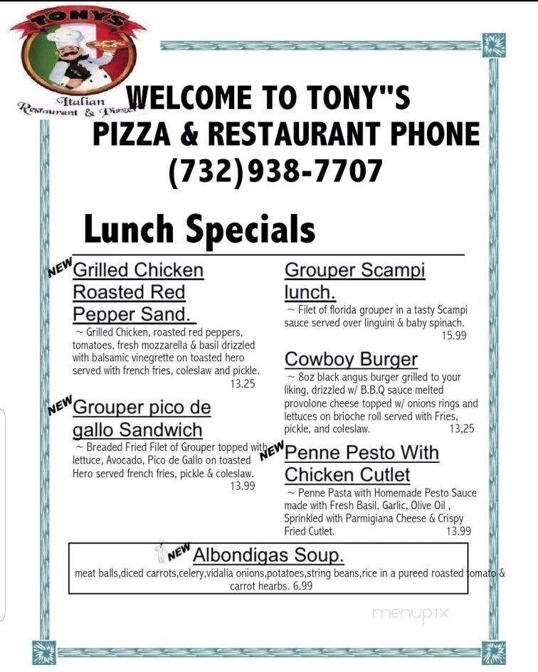 Tony's Pizzeria - Farmingdale, NJ menu_pic