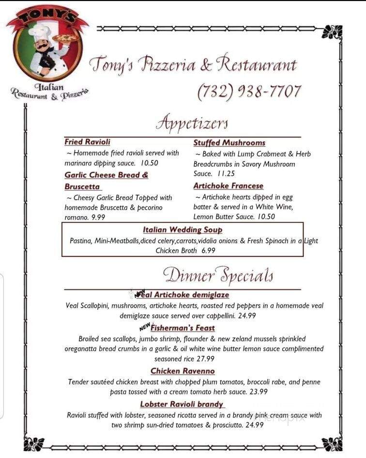 Tony's Pizzeria - Farmingdale, NJ menu_pic