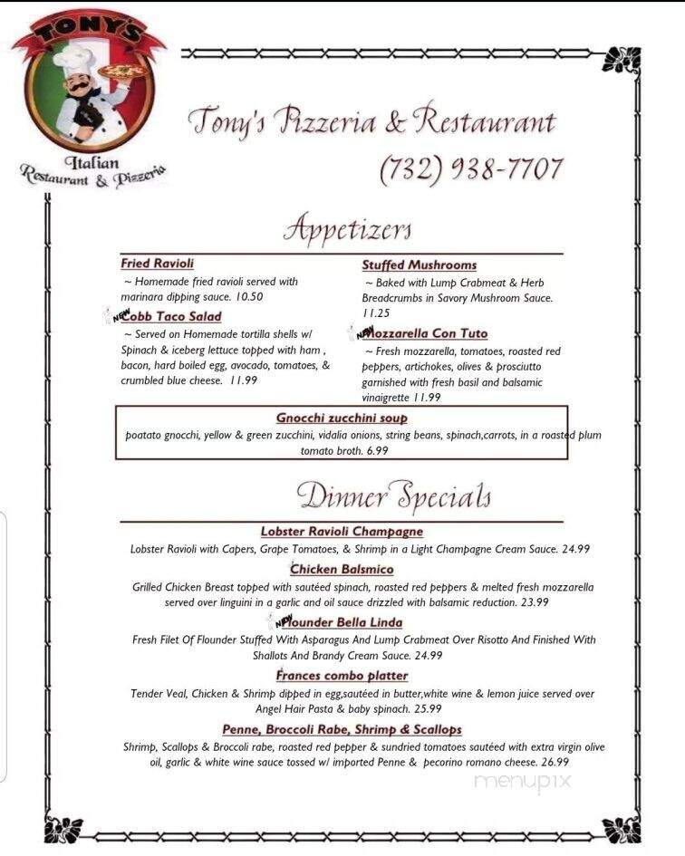 Tony's Pizzeria - Farmingdale, NJ menu_pic