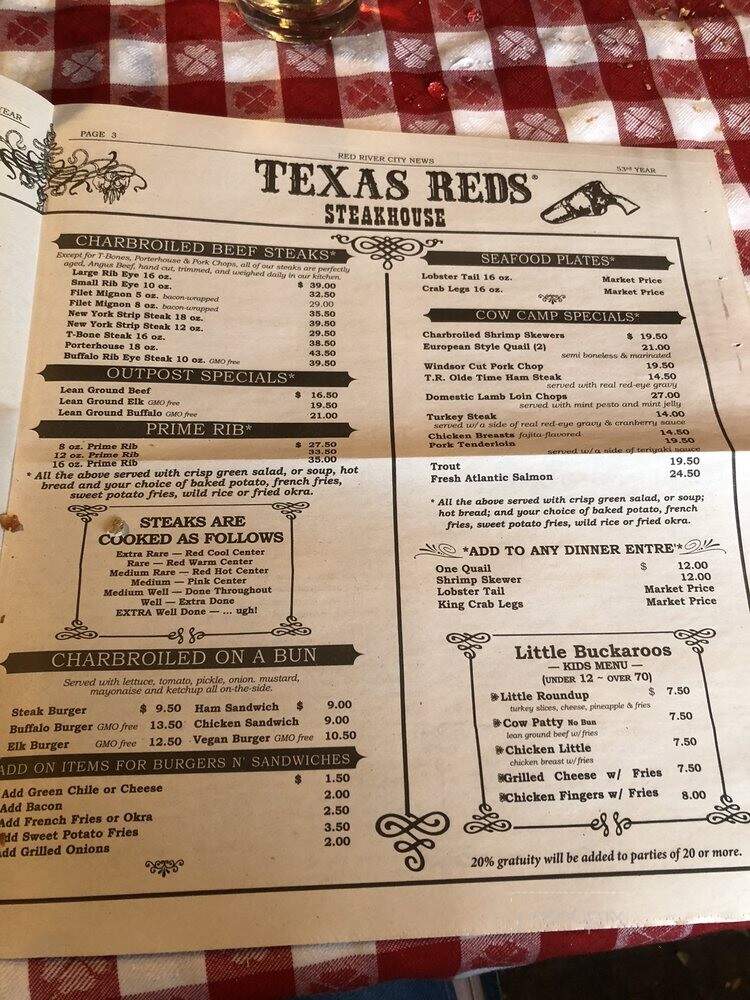 Texas Reds Steakhouse - Red River, NM menu_pic