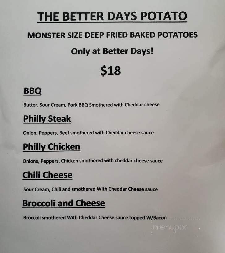 Better Days Pub & Eatery - Wellsville, NY menu_pic