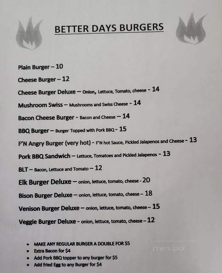 Better Days Pub & Eatery - Wellsville, NY menu_pic