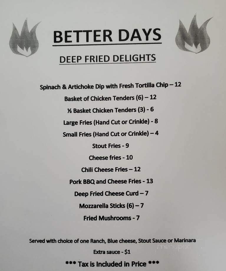 Better Days Pub & Eatery - Wellsville, NY menu_pic