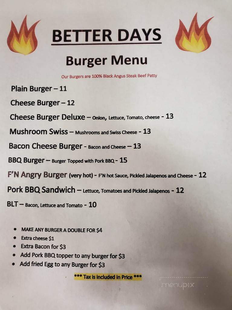 Better Days Pub & Eatery - Wellsville, NY menu_pic