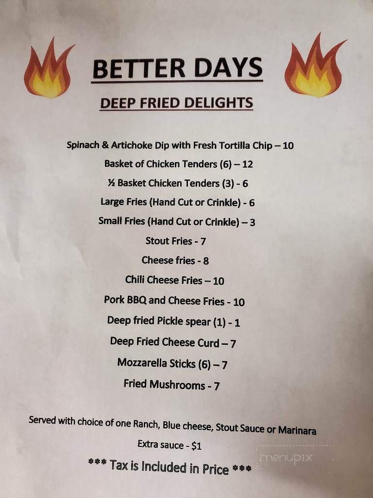 Better Days Pub & Eatery - Wellsville, NY menu_pic