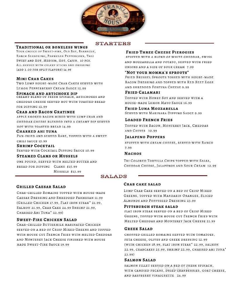 Franklin House - Schaefferstown, PA menu_pic