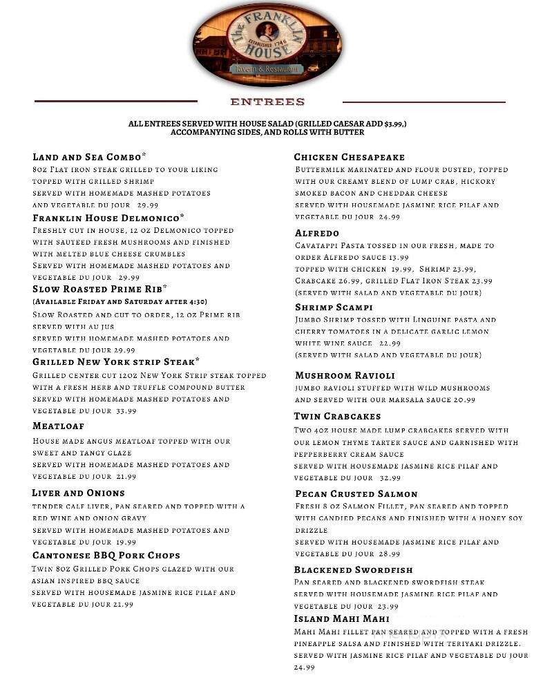 Franklin House - Schaefferstown, PA menu_pic