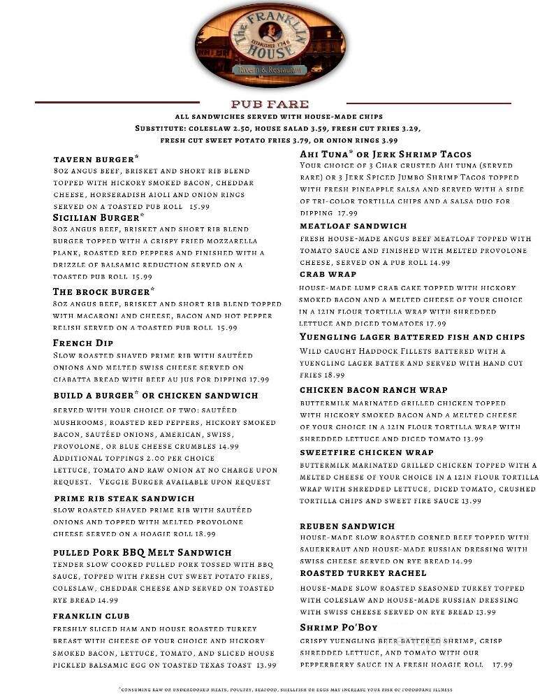 Franklin House - Schaefferstown, PA menu_pic