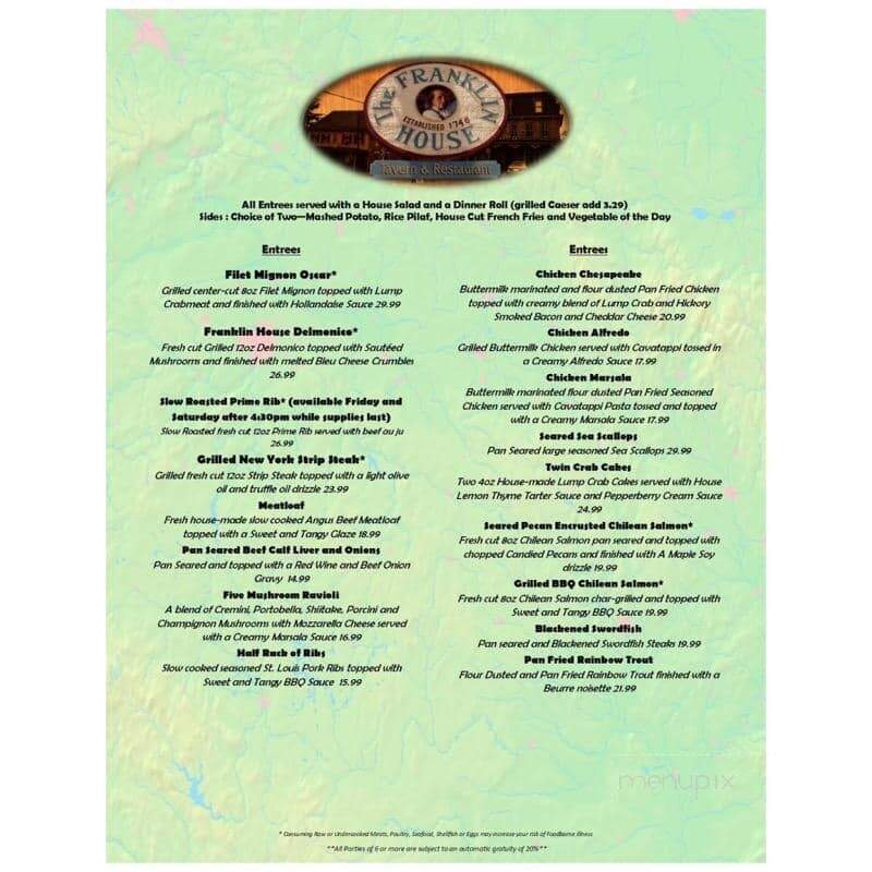 Franklin House - Schaefferstown, PA menu_pic