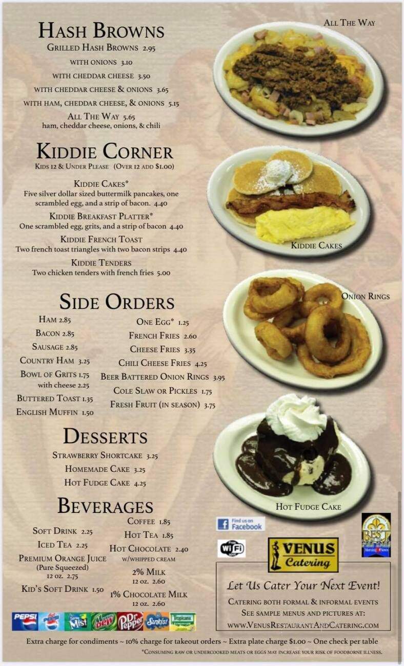 Venus Pancake House - Florence, SC menu_pic