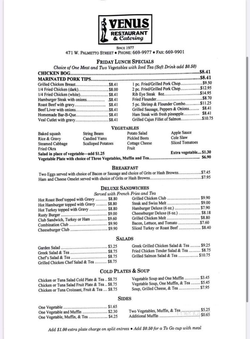 Venus Pancake House - Florence, SC menu_pic
