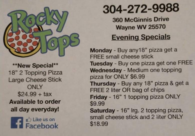 Rocky Tops Pizza - Wayne, WV