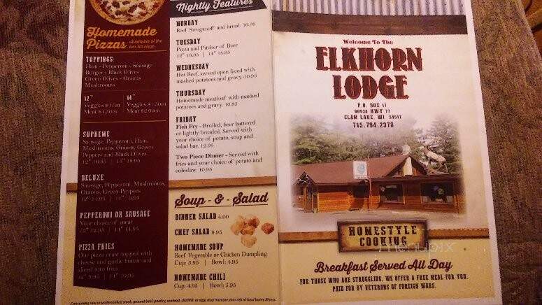 Elkhorn Lodge - Clam Lake, WI menu_pic