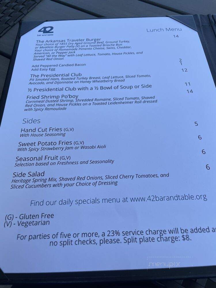 Cafe 42 - Little Rock, AR menu_pic