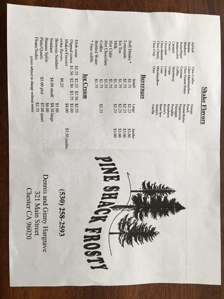 Pine Shack Frosty - Chester, CA menu_pic