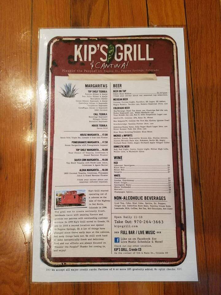 Kip's Grill & Cantina - Pagosa Springs, CO menu_pic