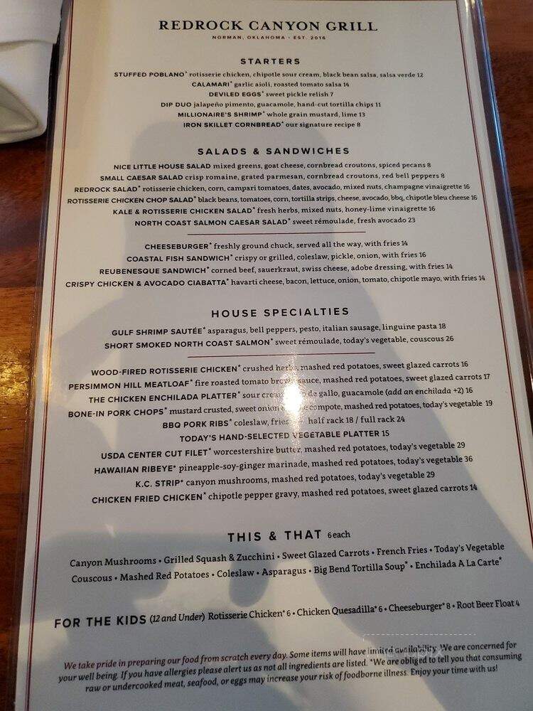 Redrock Canyon Grill - Norman, OK menu_pic