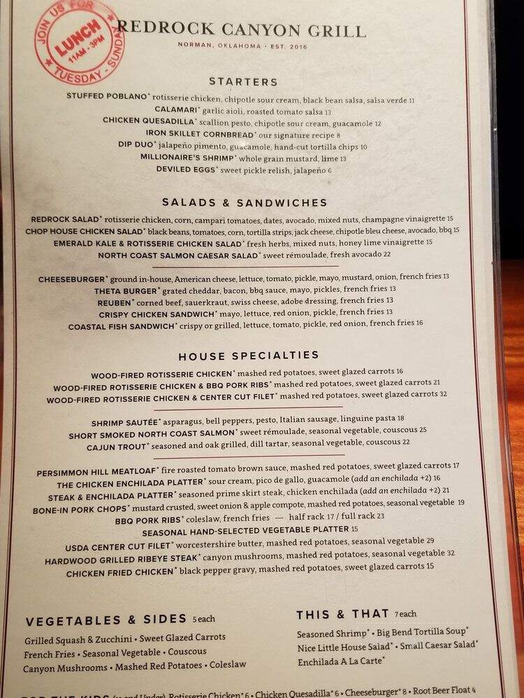 Redrock Canyon Grill - Norman, OK menu_pic