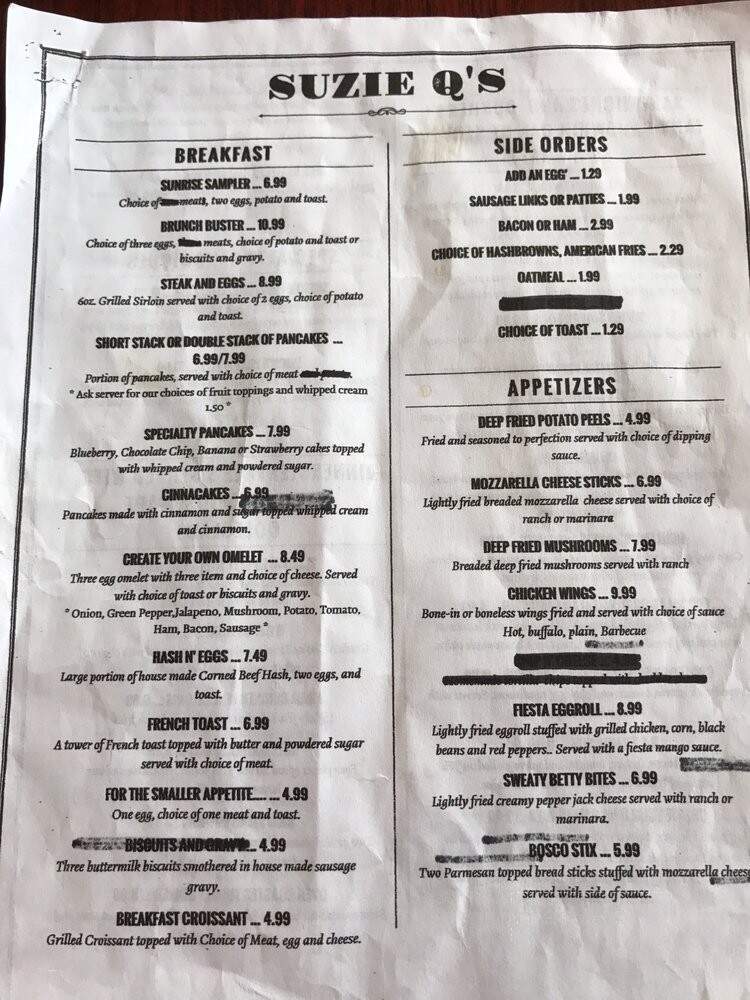 Suzie Q's Breakfast Nook - Bay City, MI menu_pic