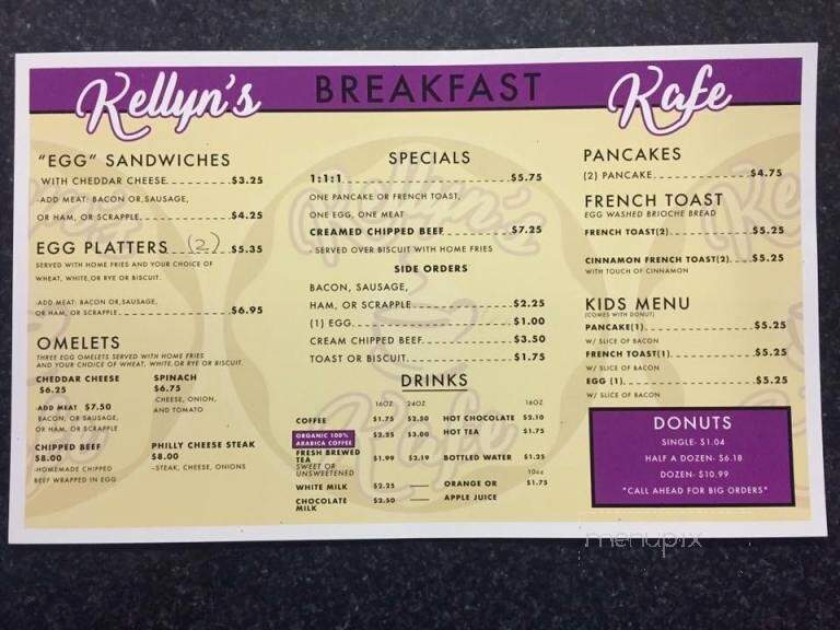 Kellyn's Kafe - Salisbury, MD menu_pic