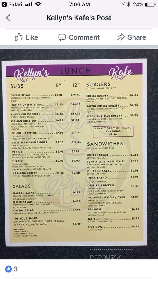 Kellyn's Kafe - Salisbury, MD menu_pic