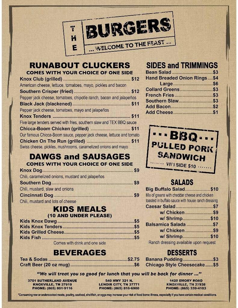 The Burgers - Lenoir City, TN menu_pic