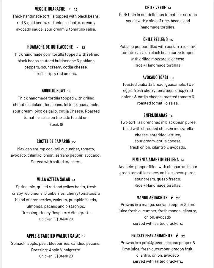 Villa Azteca - Salinas, CA menu_pic