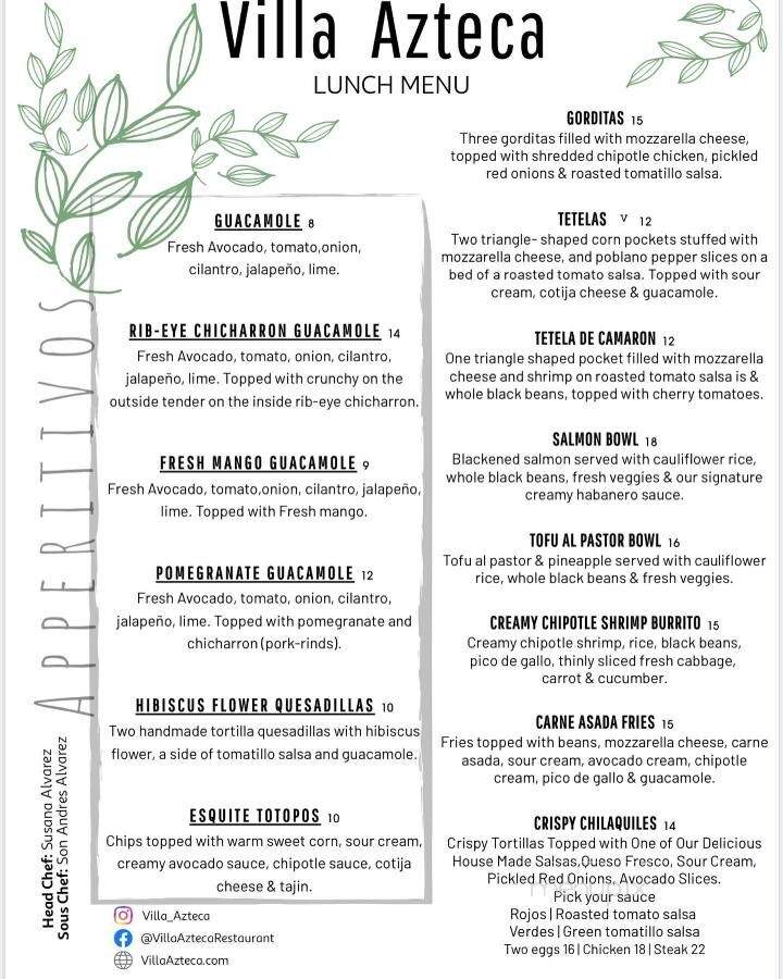 Villa Azteca - Salinas, CA menu_pic