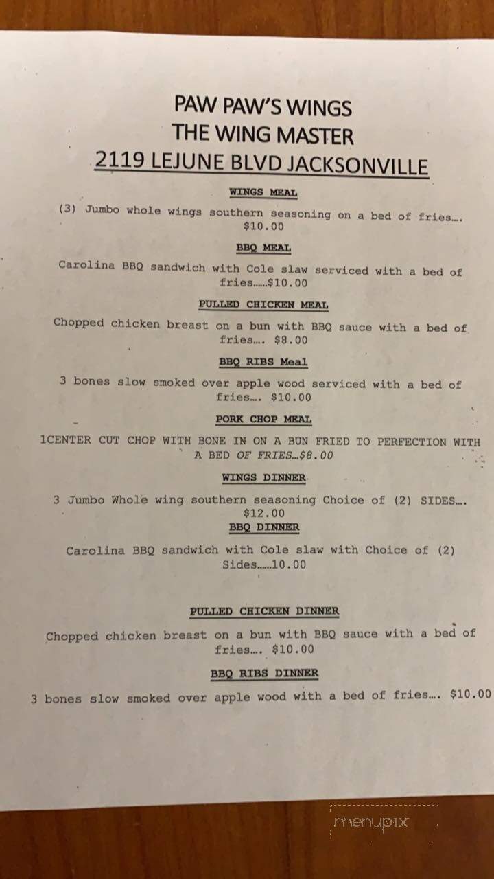 Paw Paw's Wings - Jacksonville, NC menu_pic