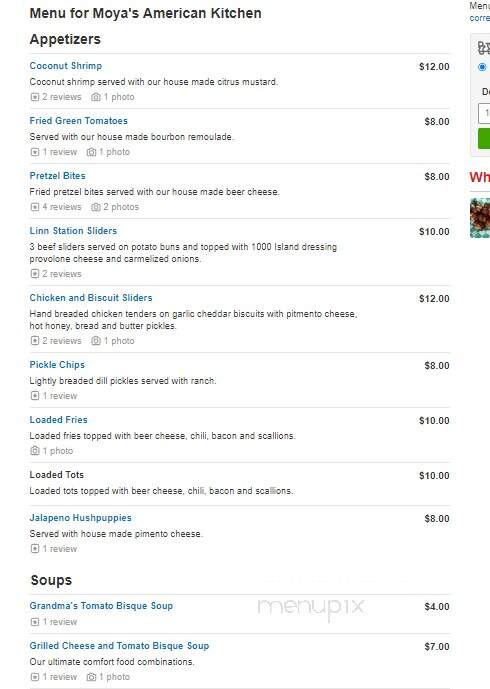 Moya's American Kitchen - Louisville, KY menu_pic