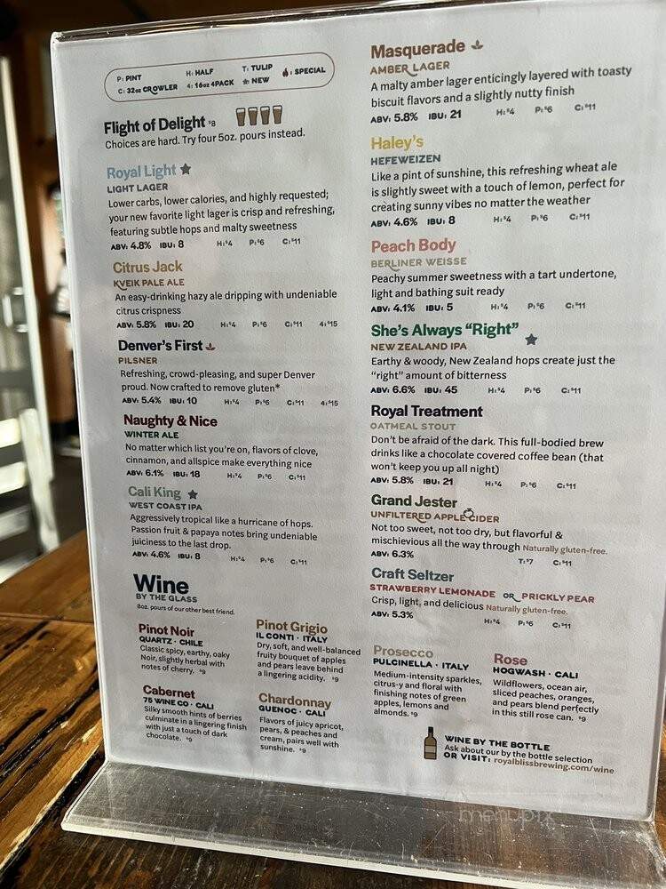 Royal Bliss Brewing - Denver, NC menu_pic