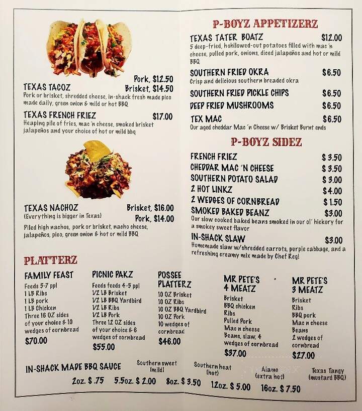 Peters' Boyz Texas BBQ - Sherwood, WI menu_pic