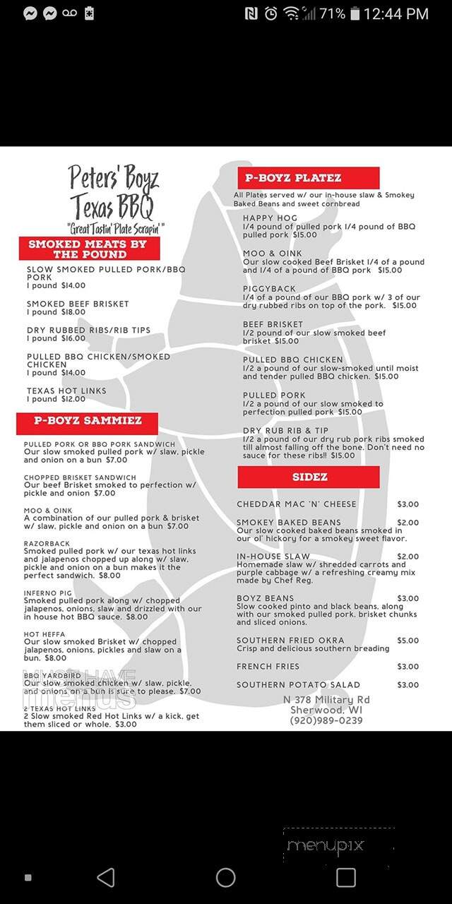 Peters' Boyz Texas BBQ - Sherwood, WI menu_pic