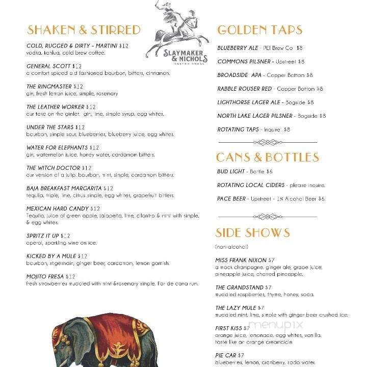 Slaymaker & Nichols - Charlottetown, PE menu_pic