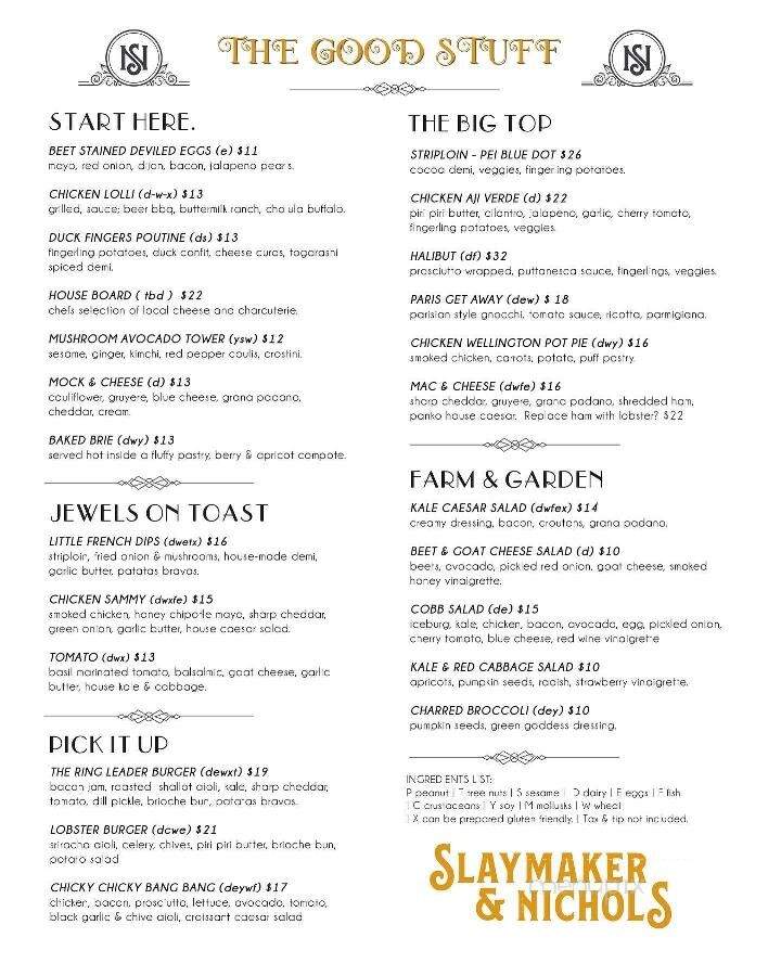 Slaymaker & Nichols - Charlottetown, PE menu_pic