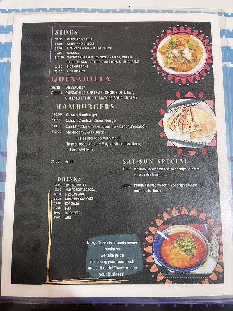 Nanys Tacos - Williams, AZ menu_pic