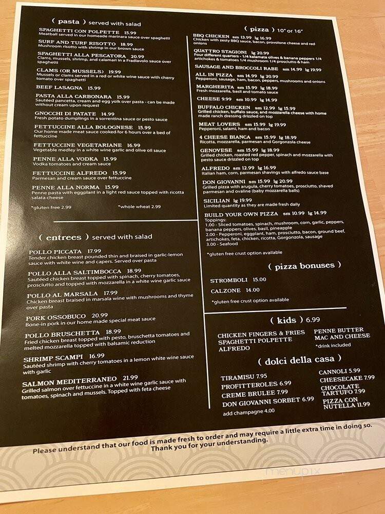 Don Giovanni's Contemporary Italian and Pizza - Port Orange, FL menu_pic